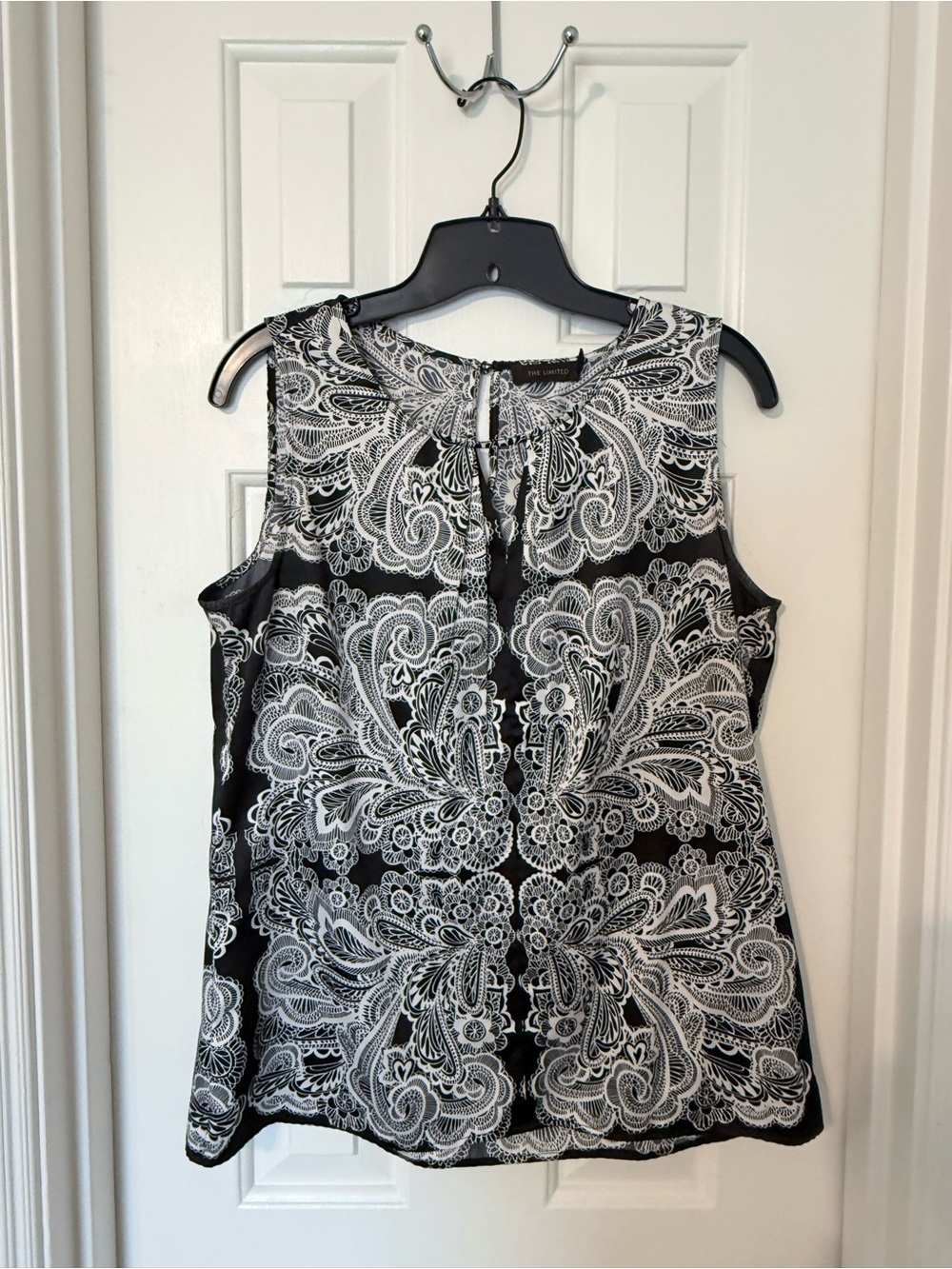 The Limited Black and White Paisley Keyhole Blouse